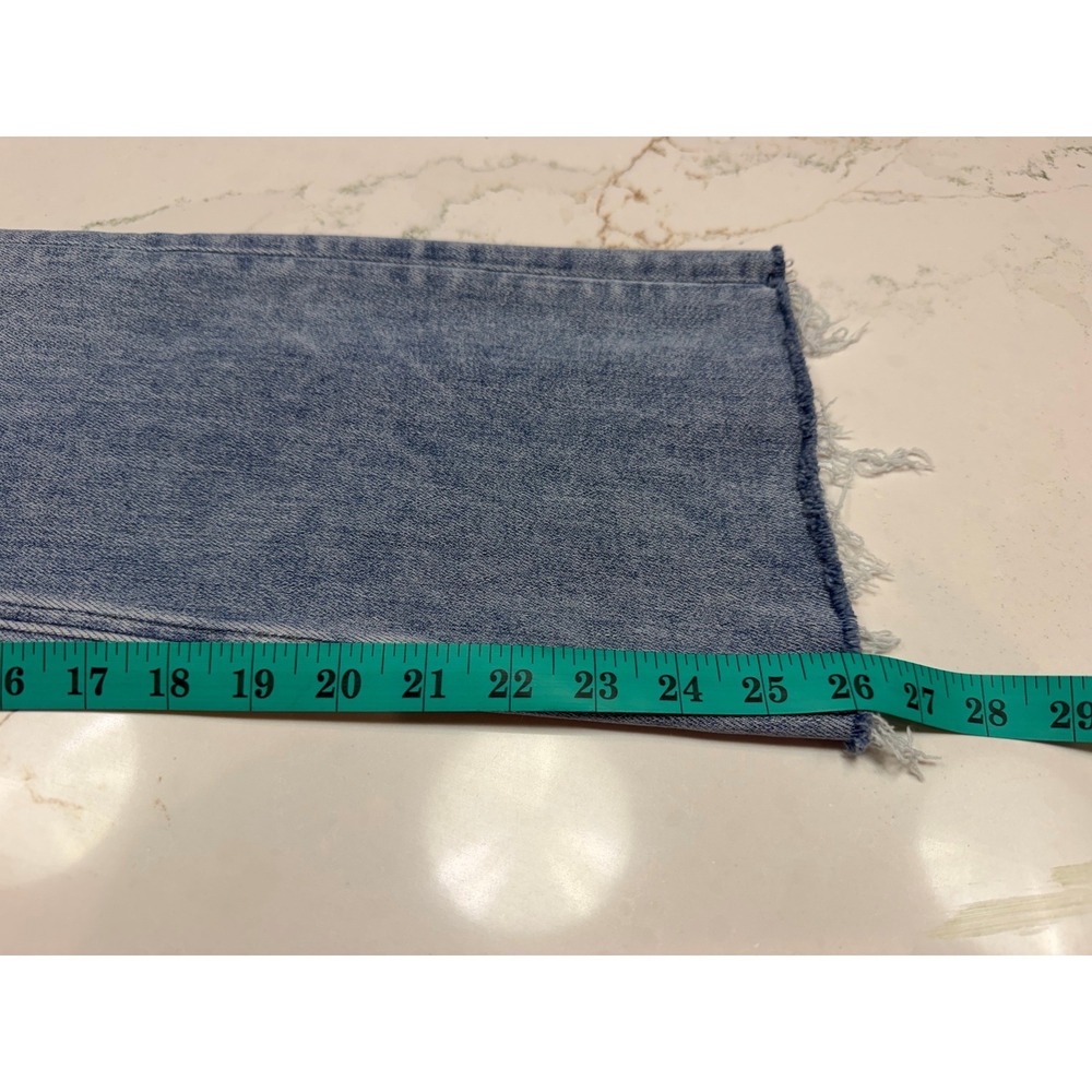 Vervet Blue Bella High-Rise Flare Jeans Light Wash Raw Hem Front Patch Pocket 28 - Picture 6 of 6